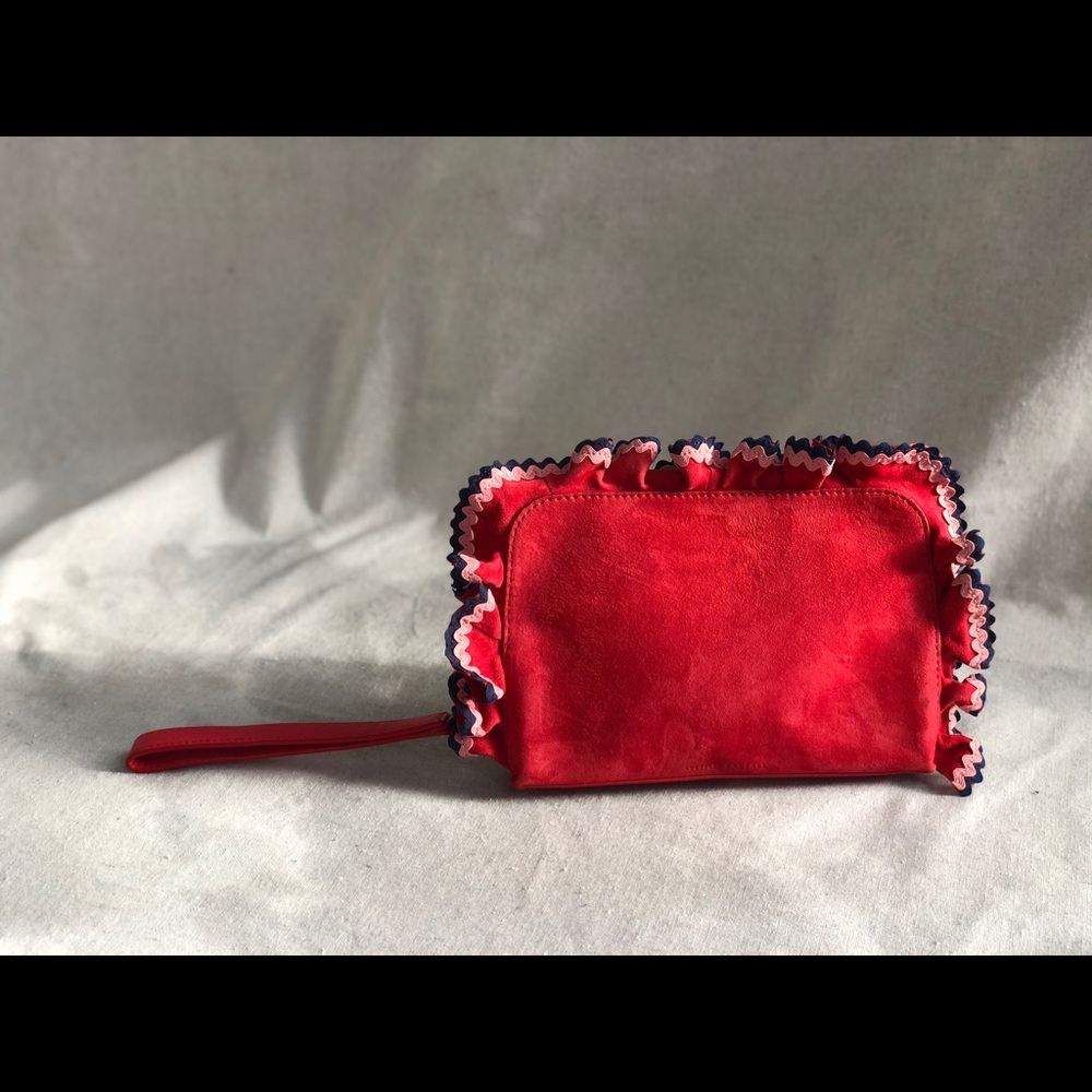 Loeffler Randall Red Rickrack Suede Clutch